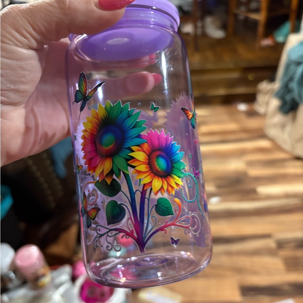 Colorful Floral and Butterfly Water Bottle